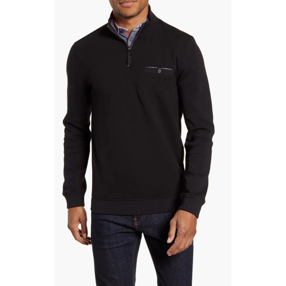 Ted Baker London Men's Quarter Zip Pullover Textured Black Size 6 - XXL Classic